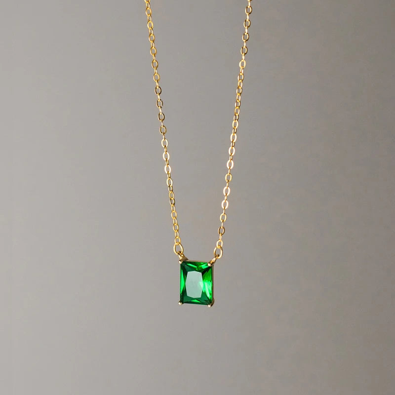 925 Silver Green Zircon Square Choker Necklace Women's Fine Jewelry