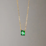 925 Silver Green Zircon Square Choker Necklace Women's Fine Jewelry