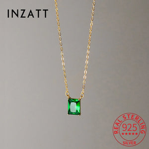 925 Silver Green Zircon Square Choker Necklace Women's Fine Jewelry