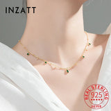925 Silver Green Zircon Water Drop Choker Necklace Women Party Bohemian Jewelry