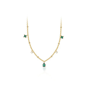 925 Silver Green Zircon Water Drop Choker Necklace Women Party Bohemian Jewelry