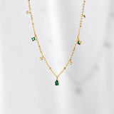 925 Silver Green Zircon Water Drop Choker Necklace Women Party Bohemian Jewelry