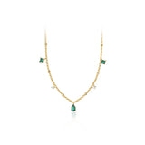 925 Silver Green Zircon Water Drop Choker Necklace Women Party Bohemian Jewelry
