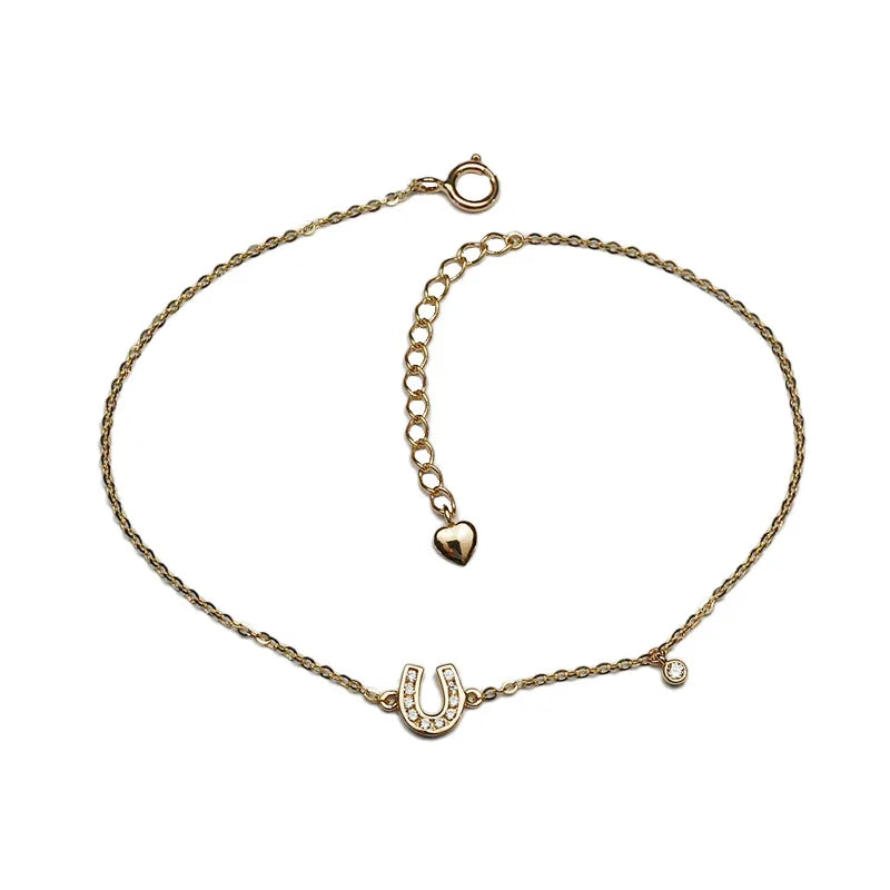 925 Silver Zircon Heart U Bracelet 14K Chain