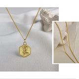 925 Silver Hexagon Geometric Pendant Necklace Rose Flower