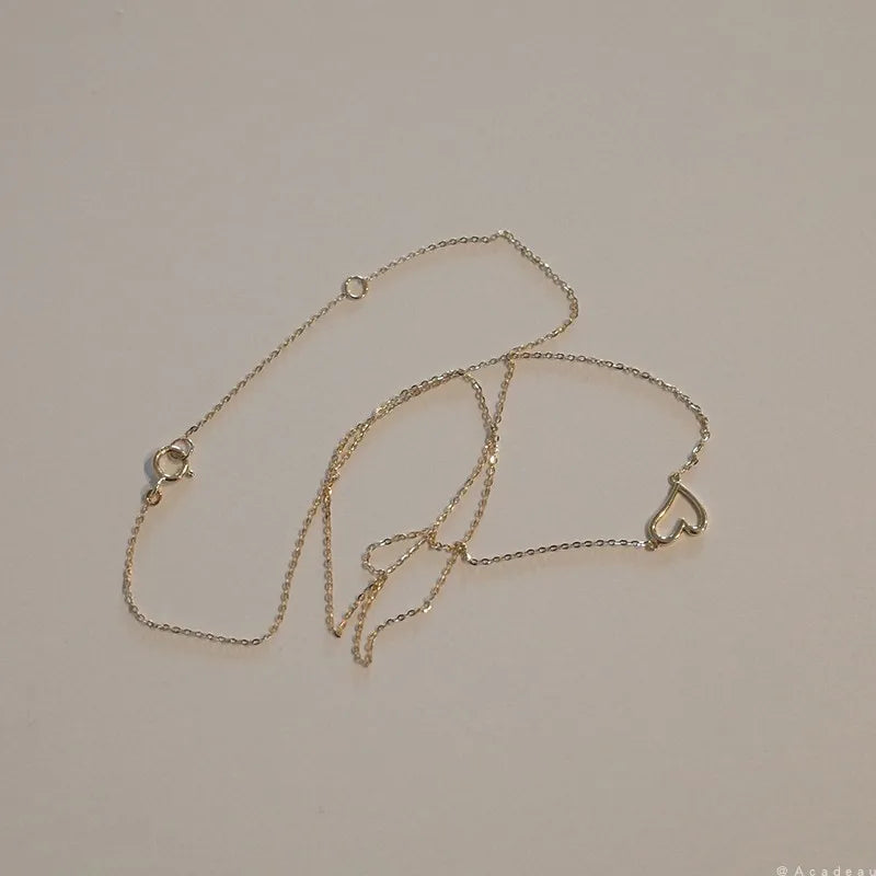 925 Silver Hollow Heart 14K Choker Necklace