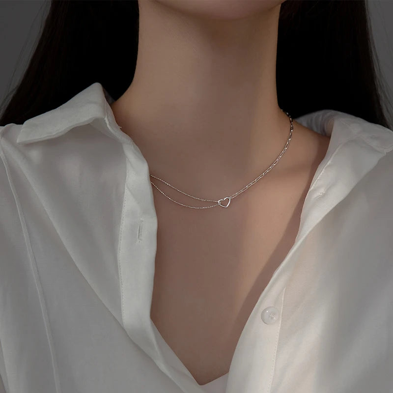 925 Silver Heart Chain Choker Necklace Vintage Jewelry