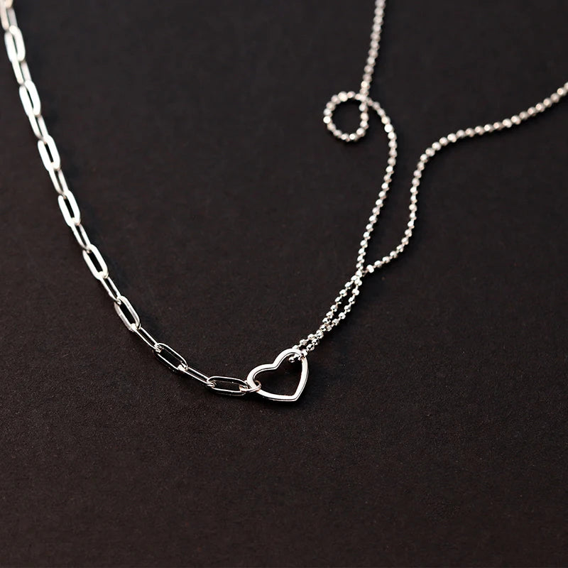 925 Silver Heart Chain Choker Necklace Vintage Jewelry