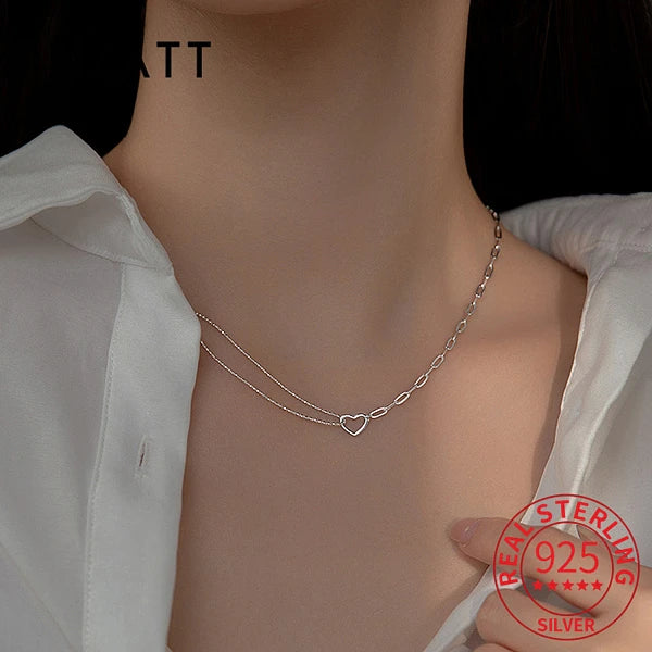 925 Silver Heart Chain Choker Necklace Vintage Jewelry