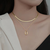 925 Silver Hollow Oval Necklace Women's Jewelry