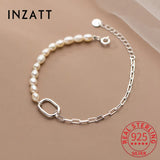 925 Silver Square Pearl Chain Bracelet Women's Fine Jewelry
