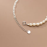 925 Silver Square Pearl Chain Bracelet Women's Fine Jewelry