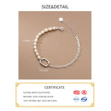 925 Silver Square Pearl Chain Bracelet Women's Fine Jewelry