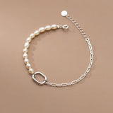 925 Silver Square Pearl Chain Bracelet Women's Fine Jewelry