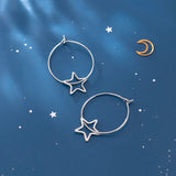 INZATT 925 Silver Star Hoop Earrings Women Jewelry Minimalist Gift