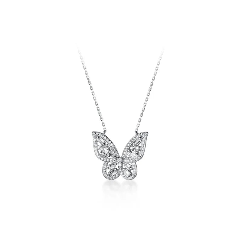 925 Silver Zircon Butterfly Choker Necklace Fine Jewelry