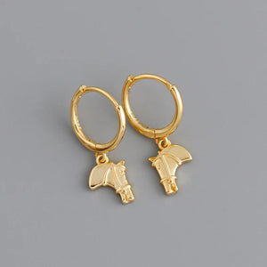 925 Silver Horse Hoop Earrings Women Hiphop Fine Jewelry 18k Minimalist