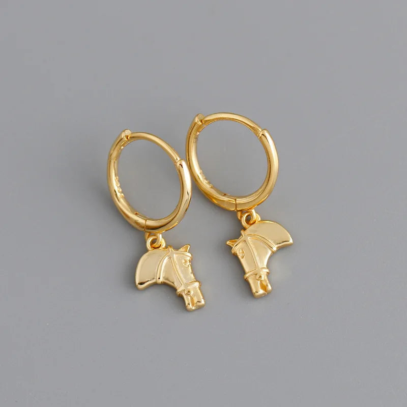 925 Silver Horse Hoop Earrings Women Hiphop Fine Jewelry 18k Minimalist
