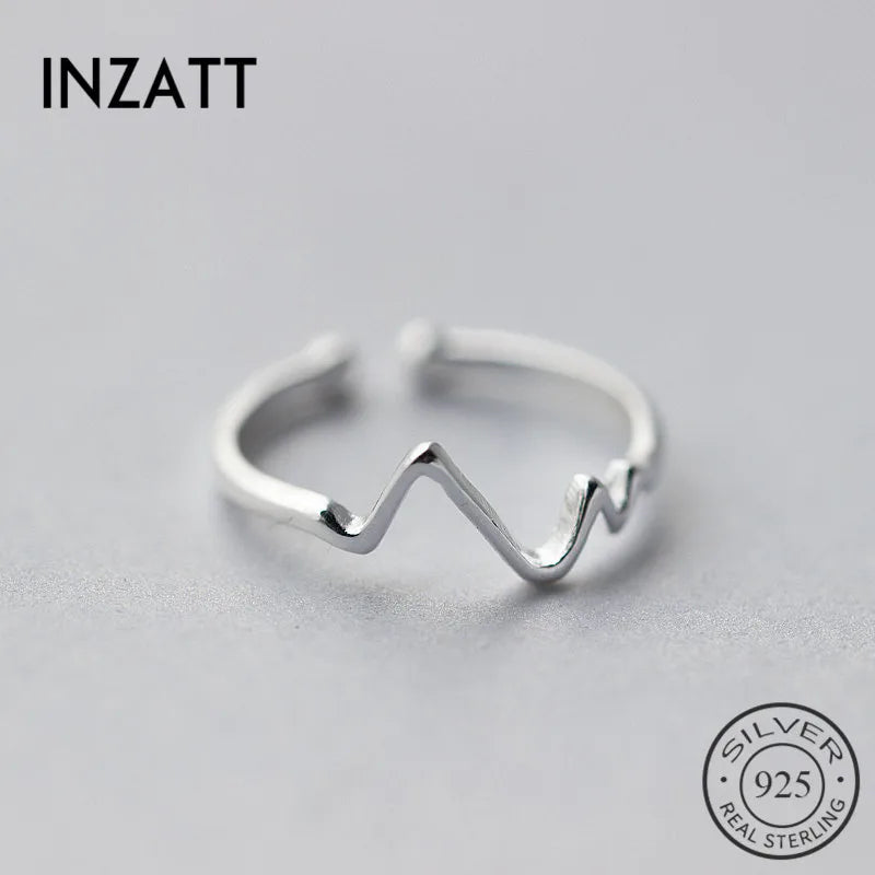 925 Silver Geometric Wave Adjustable Ring Fine Jewelry For Women