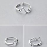 925 Silver Geometric Wave Adjustable Ring Fine Jewelry For Women