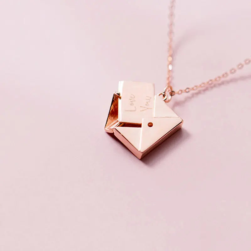 925 Silver LOVE YOU Envelope Pendant Necklace Fine Jewelry