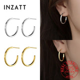 Genuine 925 Silver C 18K Stud Earrings Women Minimalist Fine Jewelry