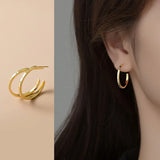 Genuine 925 Silver C 18K Stud Earrings Women Minimalist Fine Jewelry