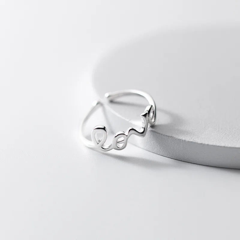 925 Sterling Silver LOVE Adjustable Ring - Women's Fine Jewelry