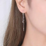 925 Sterling Silver Long Tassel Drop Earrings for Women Party
