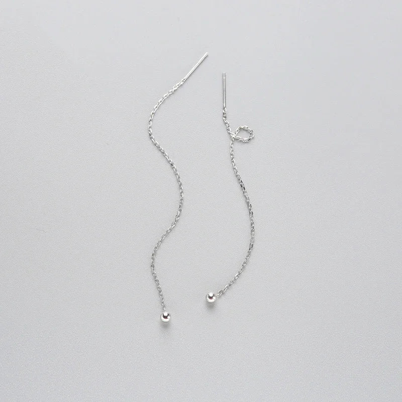925 Sterling Silver Long Tassel Drop Earrings for Women Party