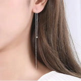 925 Sterling Silver Long Tassel Drop Earrings for Women Party