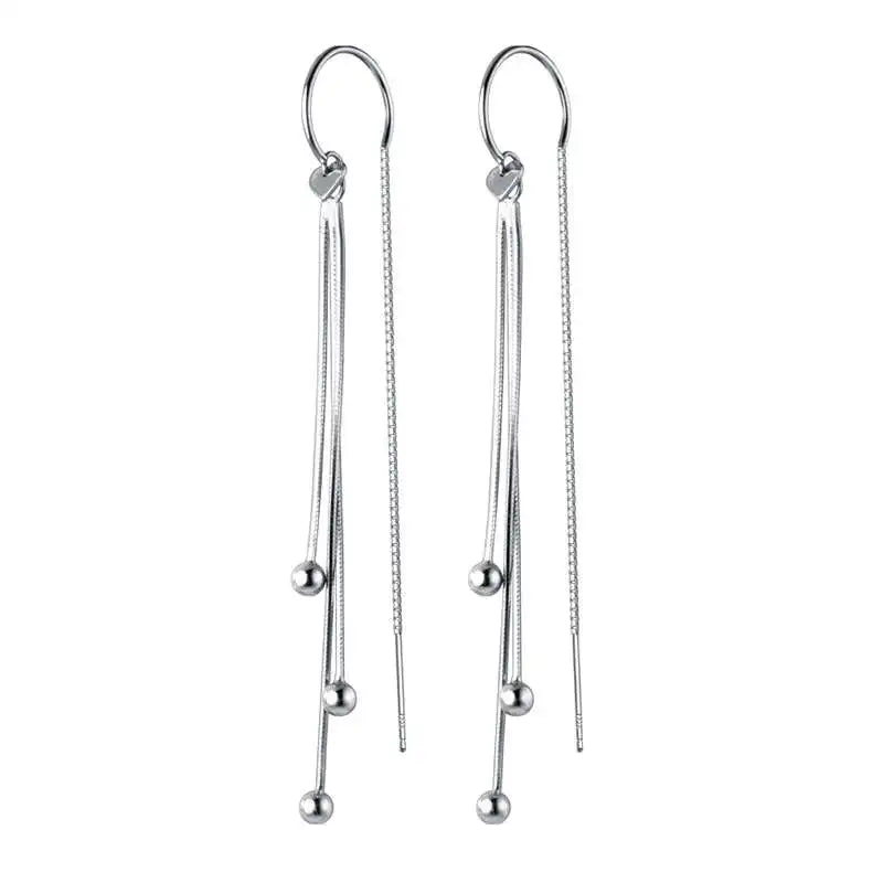 925 Silver Tassel Chain Dangle Earrings Women's Jewelry Gift