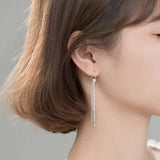 925 Silver Tassel Chain Dangle Earrings Women's Jewelry Gift