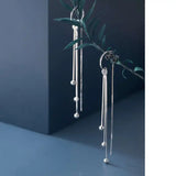 925 Silver Tassel Chain Dangle Earrings Women's Jewelry Gift