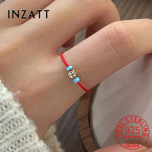 925 Silver Lucky Bead Red Rope Adjustable Ring Women Minimalist Jewelry