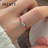 925 Silver Lucky Bead Red Rope Adjustable Ring Women Minimalist Jewelry