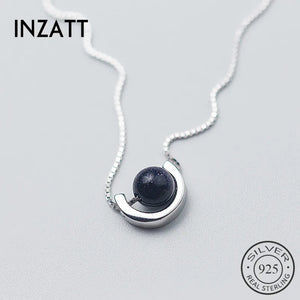 925 Sterling Silver Geometric Round Stone Pendant Choker Necklace