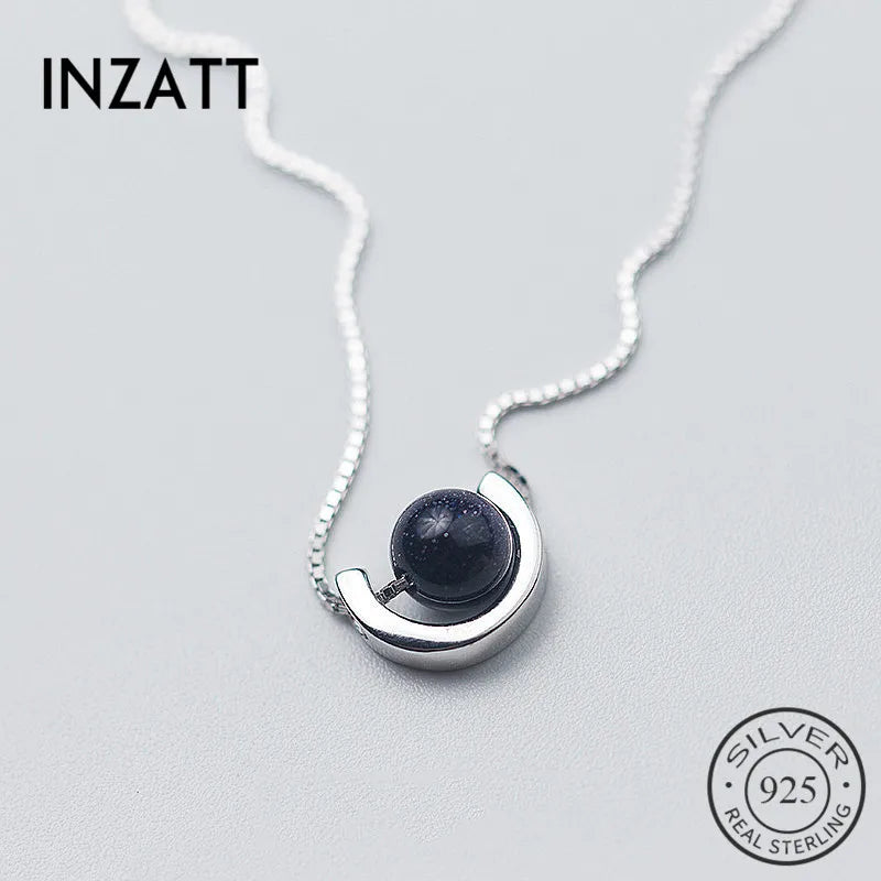 925 Sterling Silver Geometric Round Stone Pendant Choker Necklace
