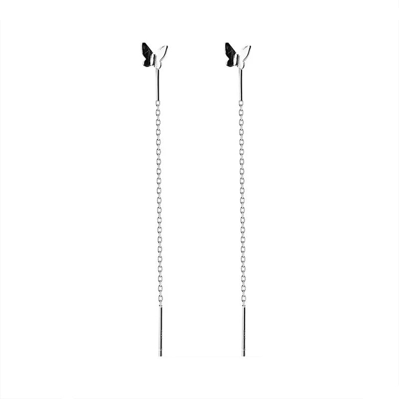 925 Silver Butterfly Tassel Drop Earrings for Women Party