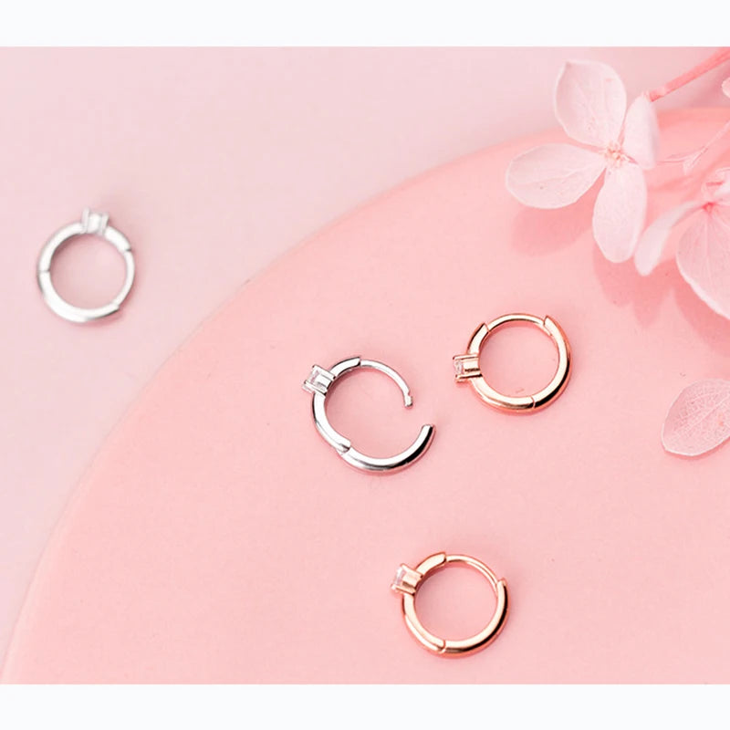 925 Silver Zircon Hoop Earrings Rose Fine Jewelry