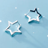 925 Sterling Silver Star Hoop Earrings for Women Party OL Jewelry Gift