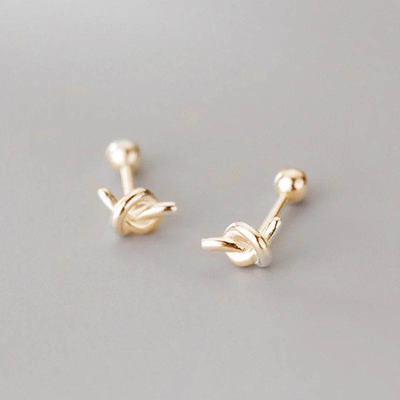 925 Silver Knot Stud Earrings Minimalist Women Jewelry Gift