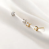 925 Silver Pearl Stud Earrings Minimalist Round Women's Jewelry