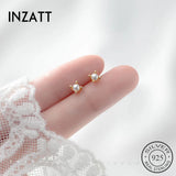 925 Silver Pearl Stud Earrings Minimalist Round Women's Jewelry