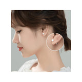 925 Silver Pearl Stud Earrings Minimalist Round Women's Jewelry