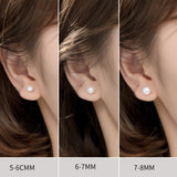 925 Silver Pearl Stud Earrings Minimalist Round Women's Jewelry
