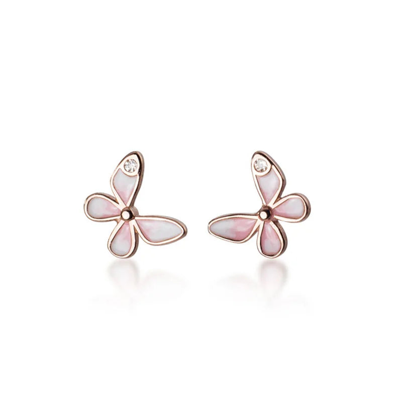 925 Silver Zircon Butterfly Stud Earring Women Fine Jewelry