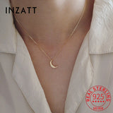 INZATT Real 925 Silver Moon 14K Choker Necklace Women Minimalist Fine Jewelry
