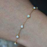 Sterling Silver Opal Bead Bracelet 18K Chain for Women
