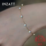Sterling Silver Opal Bead Bracelet 18K Chain for Women